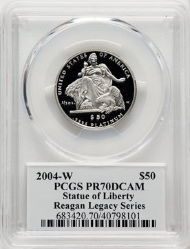 2004-W P$50 Half-Ounce Platinum Eagle Statue of Liberty Michael Reagan Reagan Legacy Series PCGS PR70
