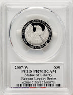 2007-W $50 Half-Ounce Platinum Eagle Statue of Liberty Michael Reagan Reagan Legacy Series PCGS PR70