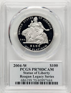 2004-W P$100 One-Ounce American Platinum Eagle Statue of Liberty Michael Reagan Reagan Legacy Series PCGS PR70