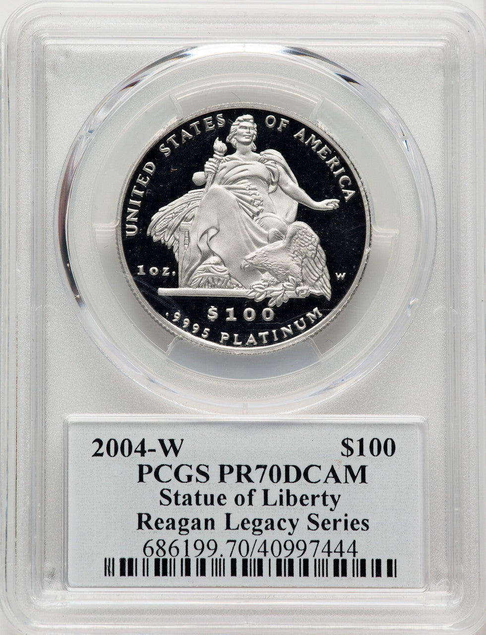 2004-W P$100 One-Ounce American Platinum Eagle Statue of Liberty Michael Reagan Reagan Legacy Series PCGS PR70