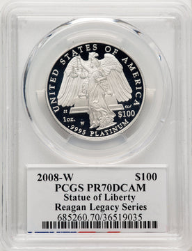 2008-W $100 One-Ounce Platinum Eagle Statue of Liberty Michael Reagan Reagan Legacy Series PCGS PR70
