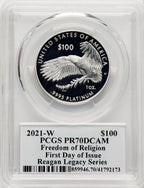 2021-W $100 One-Ounce Platinum Eagle Freedom of Religion Reagan Legacy Series PCGS PR70