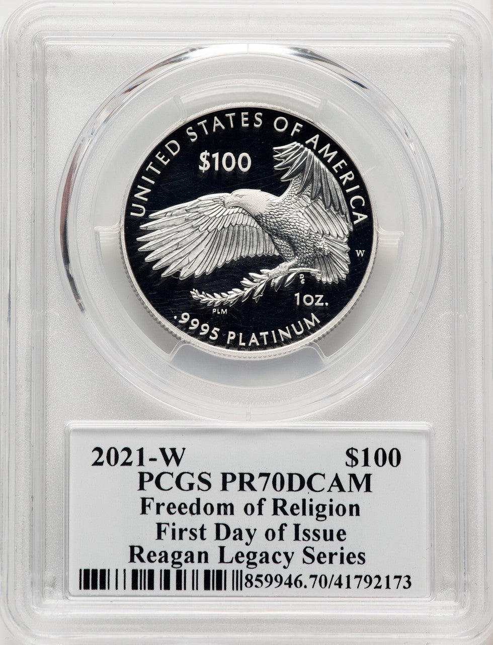 2021-W $100 One-Ounce Platinum Eagle Freedom of Religion Reagan Legacy Series PCGS PR70