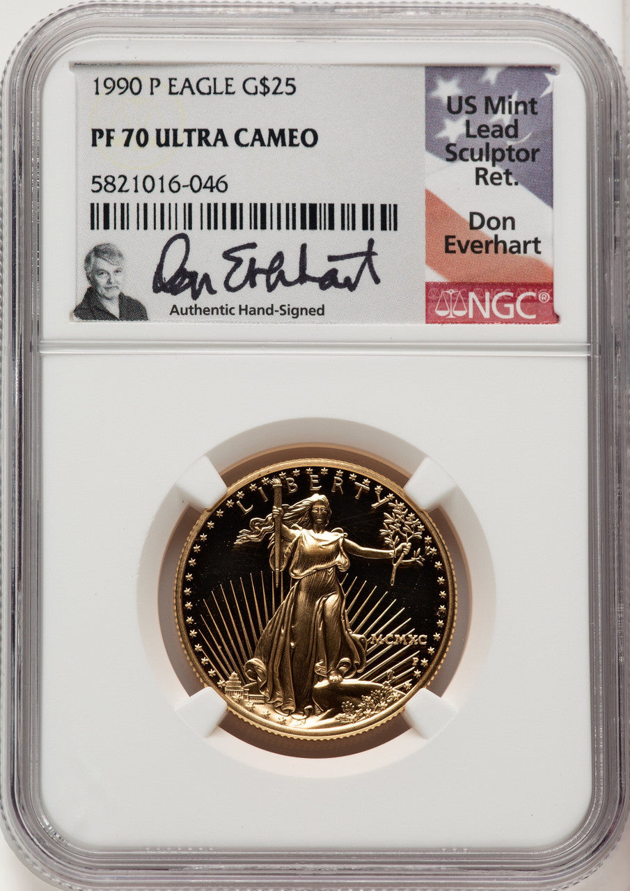 1990-P $25 Half-Ounce Gold Eagle Don Everhart NGC PF70