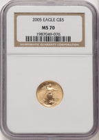 2005 $5 Tenth-Ounce Gold Eagle Brown Label NGC MS70