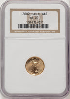 2002 $5 Tenth-Ounce Gold Eagle Brown Label NGC MS70