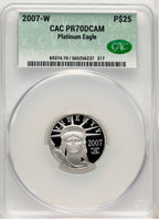 2007-W $25 Quarter-Ounce Platinum Eagle Statue of Liberty Brown Label CACG PR70