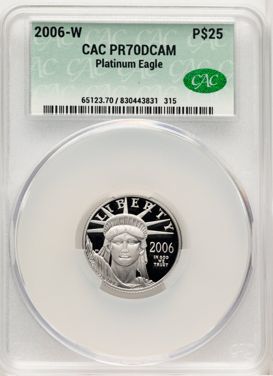 2006-W $25 Quarter-Ounce Platinum Eagle Statue of Liberty Brown Label CACG PR70
