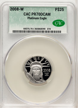 2008-W $25 Quarter-Ounce Platinum Eagle Statue of Liberty Brown Label CACG PR70