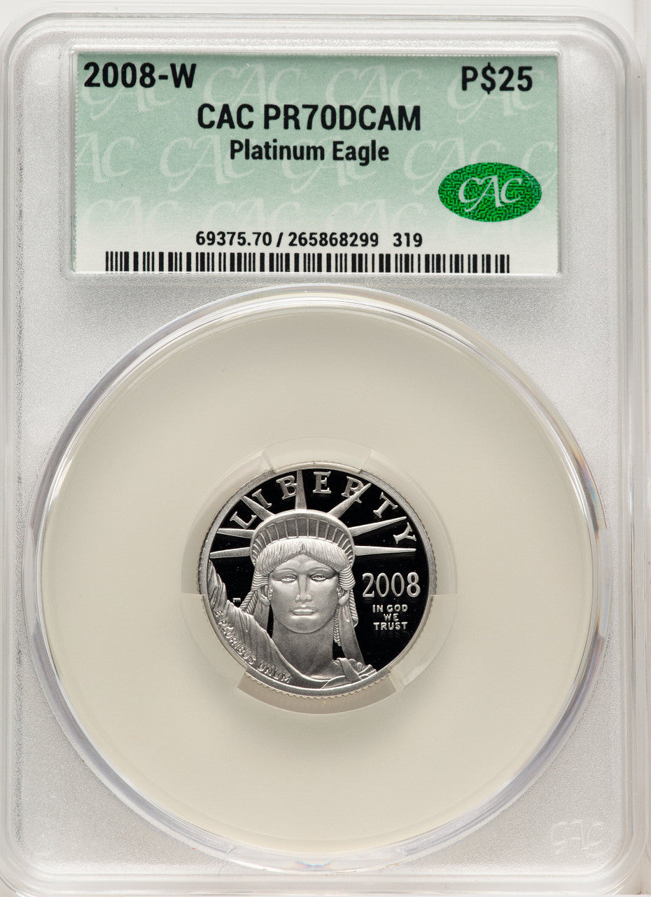 2008-W $25 Quarter-Ounce Platinum Eagle Statue of Liberty Brown Label CACG PR70