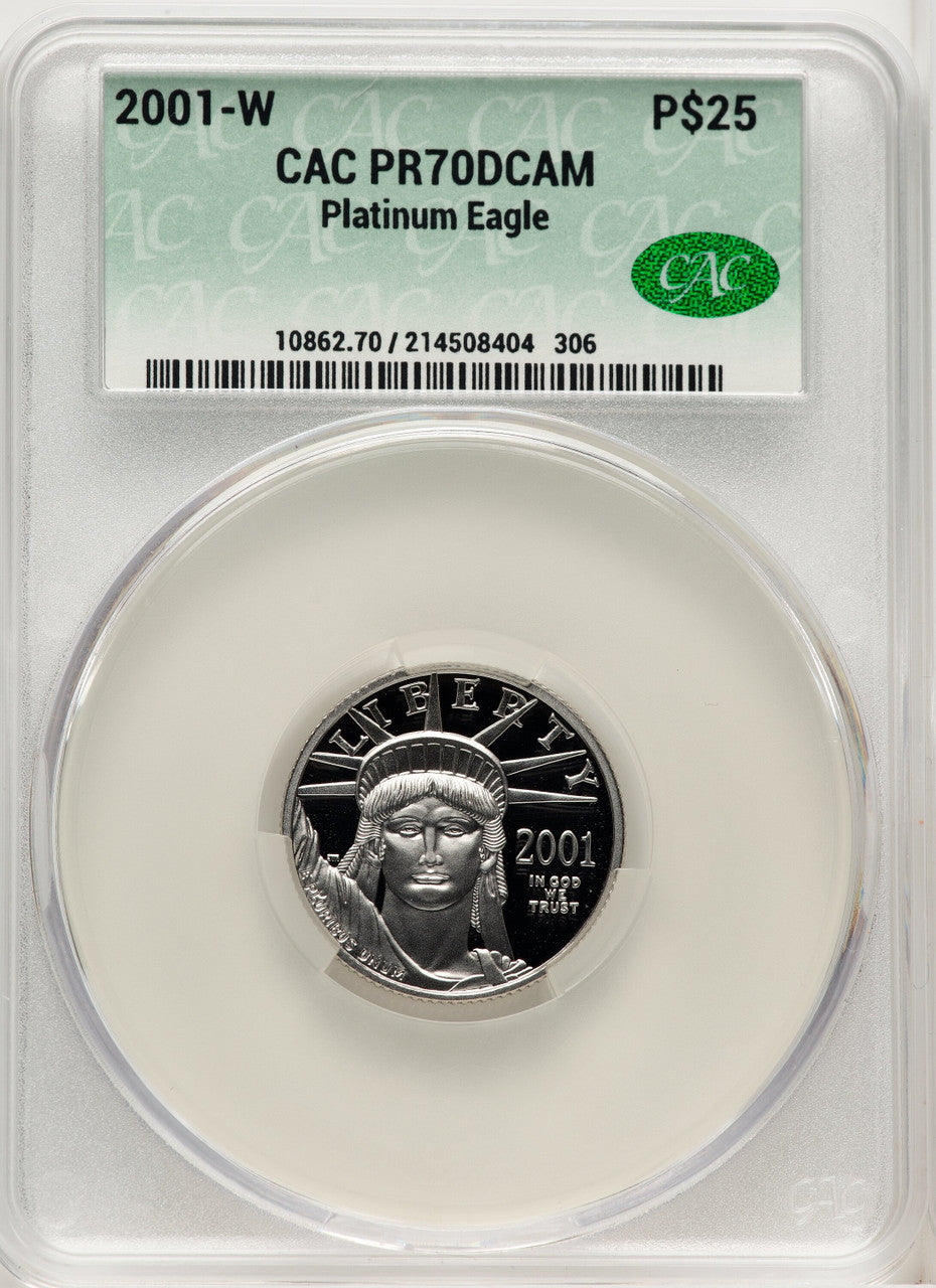 2001-W $25 Quarter-Ounce Platinum Eagle Statue of Liberty Brown Label CACG PR70