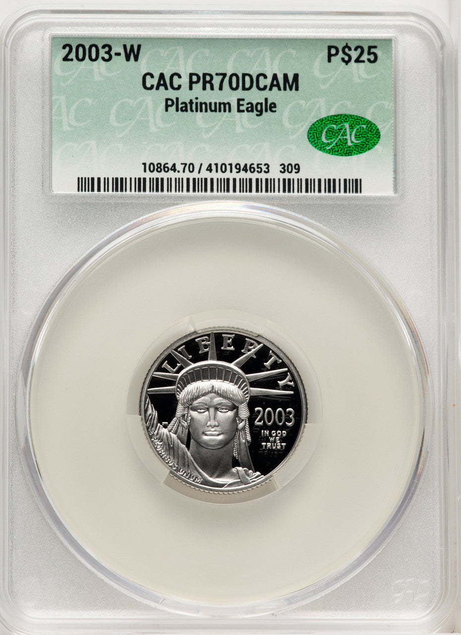 2003-W $25 Quarter-Ounce Platinum Eagle Statue of Liberty Brown Label CACG PR70