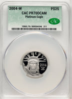 2004-W P$25 Quarter-Ounce Platinum Eagle Statue of Liberty Brown Label CACG PR70