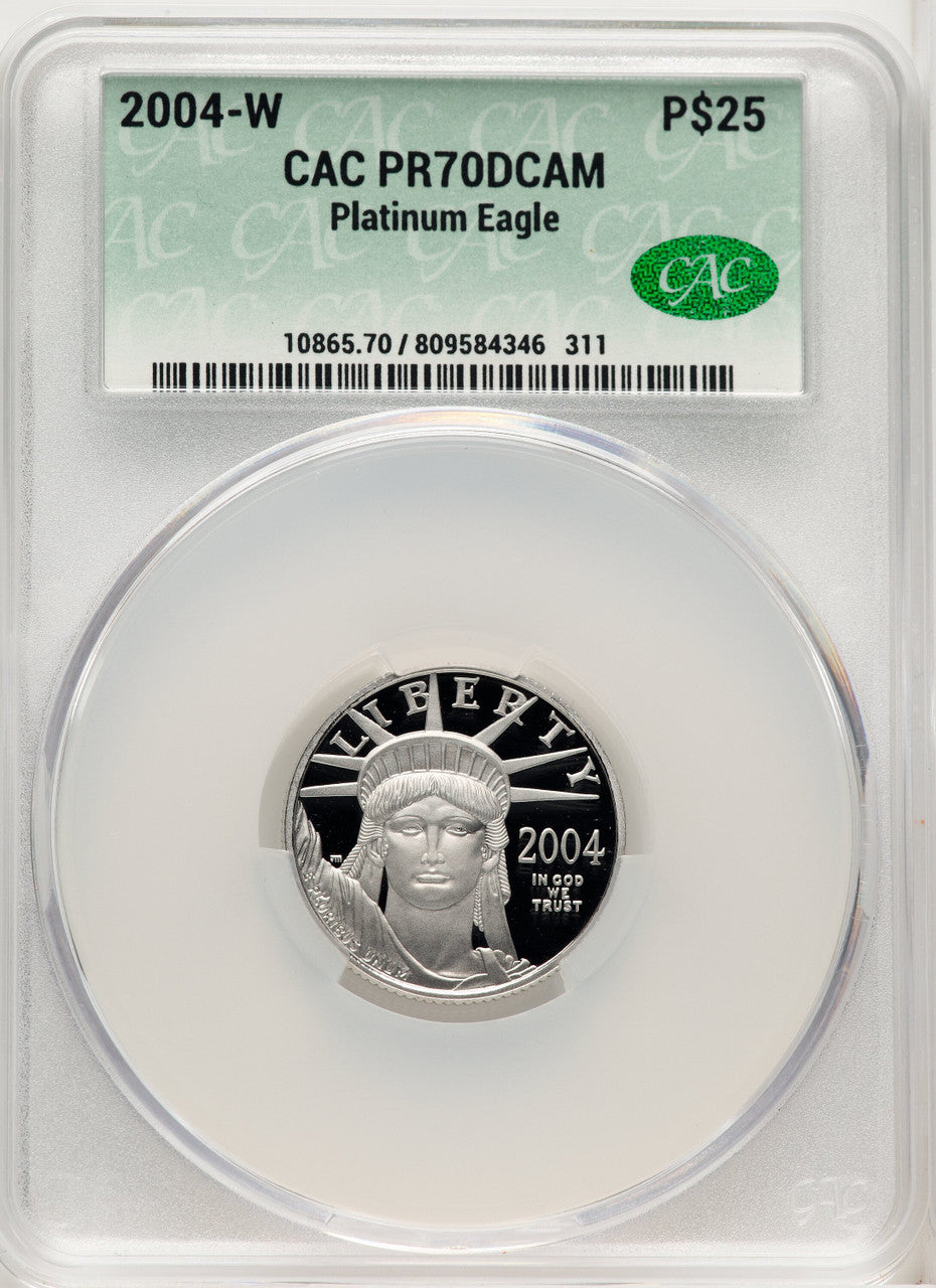 2004-W P$25 Quarter-Ounce Platinum Eagle Statue of Liberty Brown Label CACG PR70