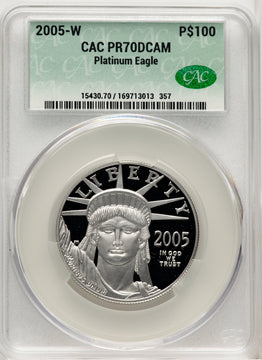 2005-W $100 One-Ounce Platinum Eagle Statue of Liberty Mike Castle CACG PR70