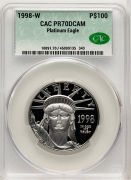 1998-W $100 One-Ounce Platinum Eagle Statue of Liberty Blue Gradient CACG PR70