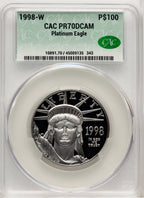 1998-W $100 One-Ounce Platinum Eagle Statue of Liberty Blue Gradient CACG PR70
