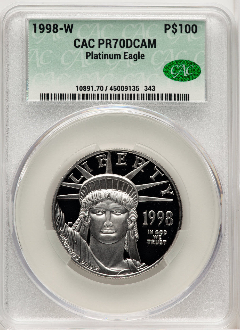 1998-W $100 One-Ounce Platinum Eagle Statue of Liberty Blue Gradient CACG PR70