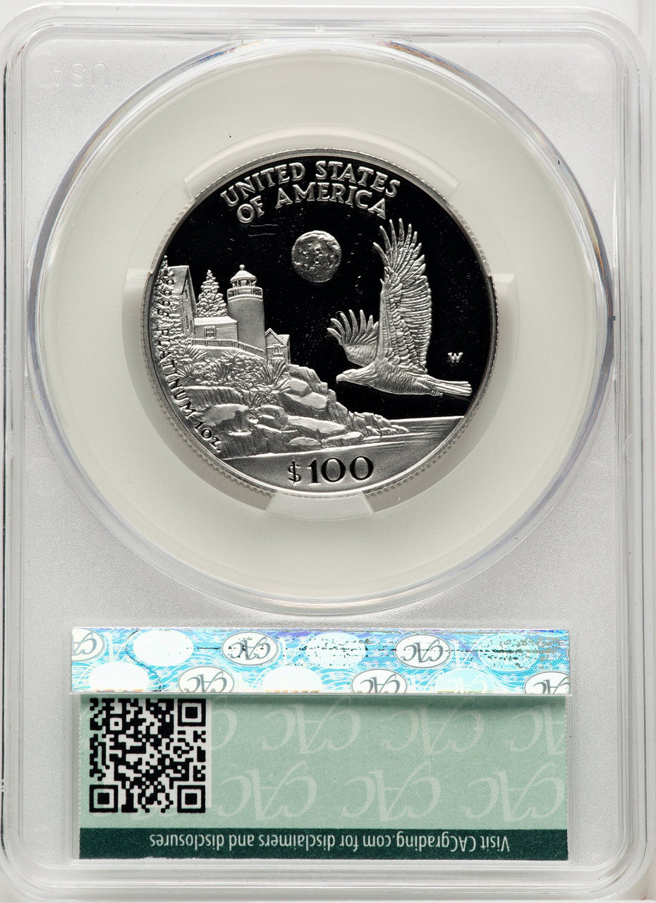 1998-W $100 One-Ounce Platinum Eagle Statue of Liberty Blue Gradient CACG PR70