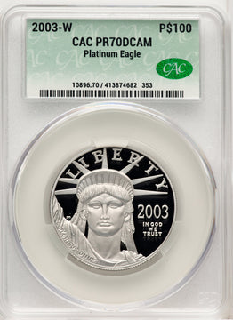 2003-W $100 One-Ounce Platinum Eagle Statue of Liberty Blue Gradient CACG PR70