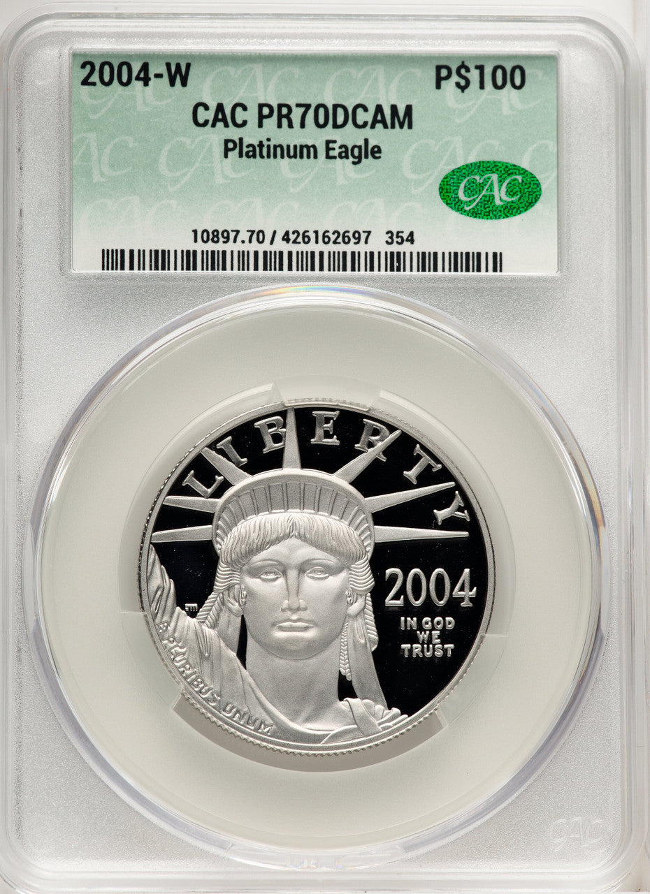 2004-W P$100 One-Ounce American Platinum Eagle Statue of Liberty Brown Label CACG PR70