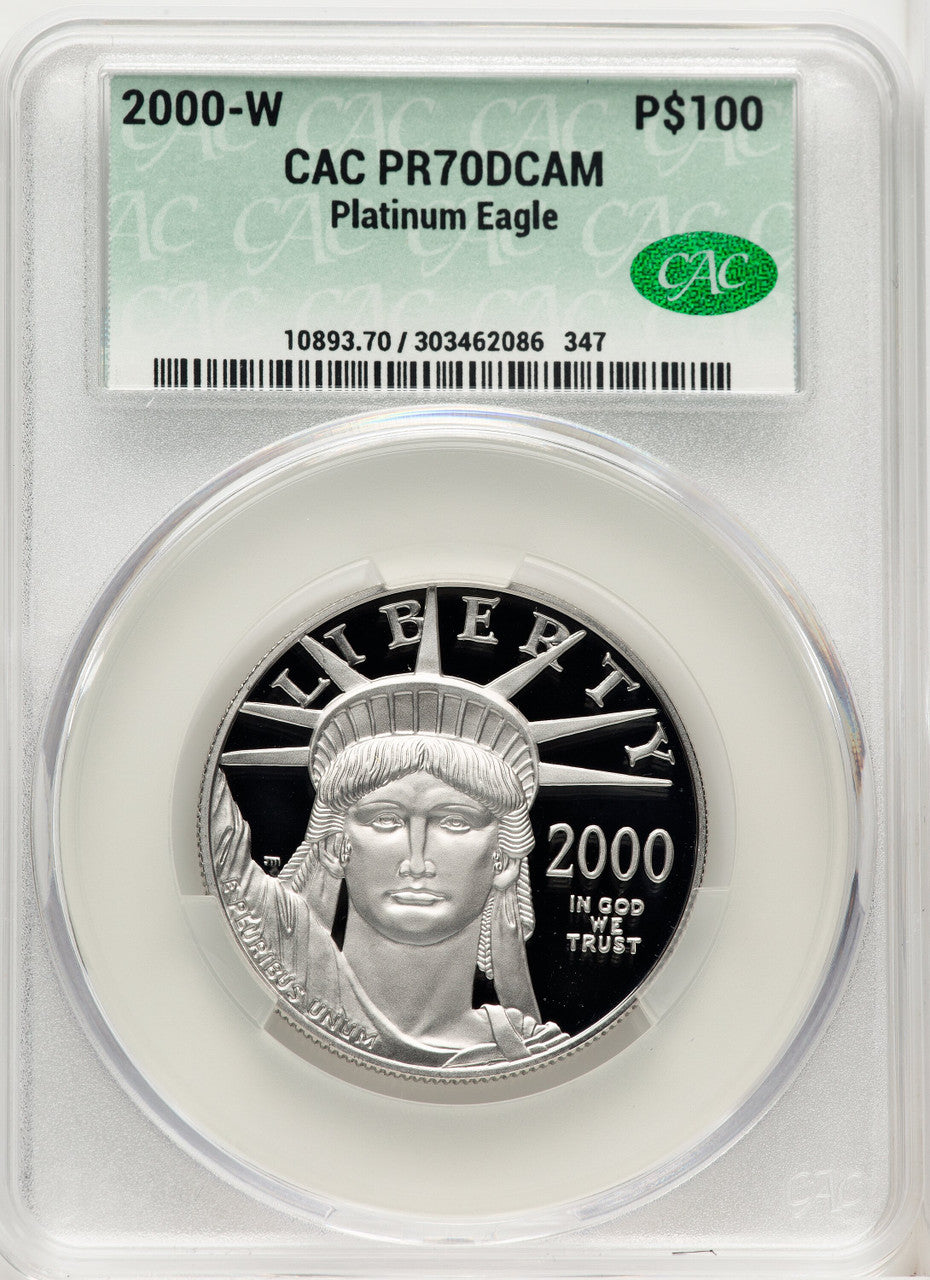 2000-W $100 One-Ounce Platinum Eagle Statue of Liberty Brown Label CACG PR70