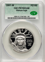 2001-W $100 One-Ounce Platinum Eagle Statue of Liberty Mike Castle CACG PR70