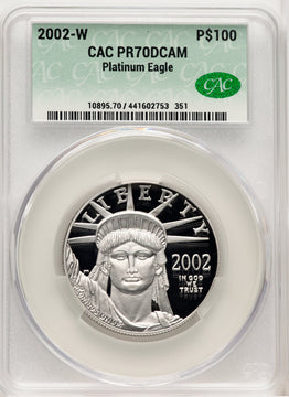 2002-W $100 One-Ounce Platinum Eagle Statue of Liberty Brown Label CACG PR70