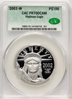 2002-W $100 One-Ounce Platinum Eagle Statue of Liberty Brown Label CACG PR70