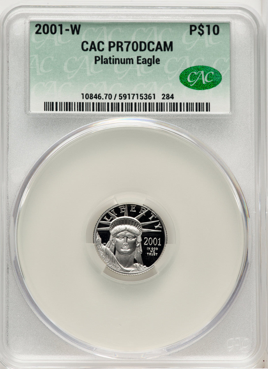 2001-W $10 Tenth-Ounce Platinum Blue Gradient CACG PR70