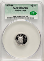 2007-W $10 Tenth-Ounce Platinum Eagle Brown Label CACG PR70