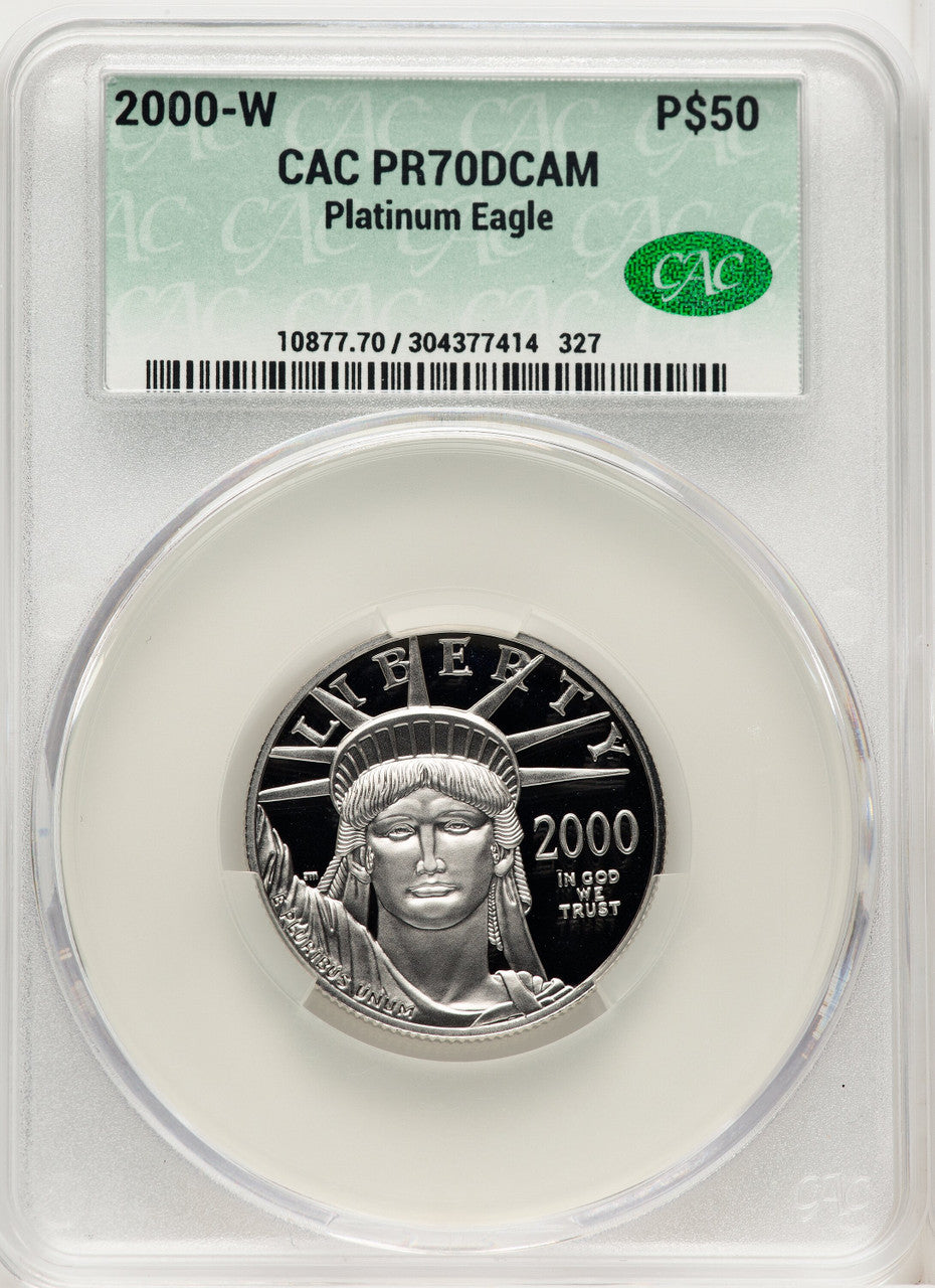 2000-W $50 Half-Ounce Platinum Eagle Statue of Liberty Blue Gradient CACG PR70