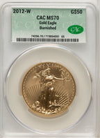 2012-W $50 One Ounce Gold Eagle Brown Label CACG SP70