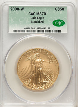 2008-W $50 One-Ounce Gold Eagle Burnished Gold Foil CACG SP70