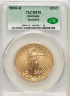 2008-W $50 One-Ounce Gold Eagle Burnished Gold Foil CACG SP70