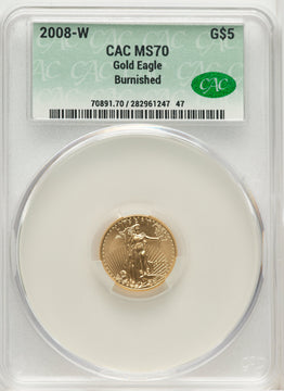 2008-W $5 Tenth-Ounce Gold Eagle Burnished Gold Foil CACG SP70