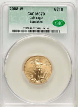 2008-W $10 Quarter-Ounce Gold Eagle Brown Label CACG MS70
