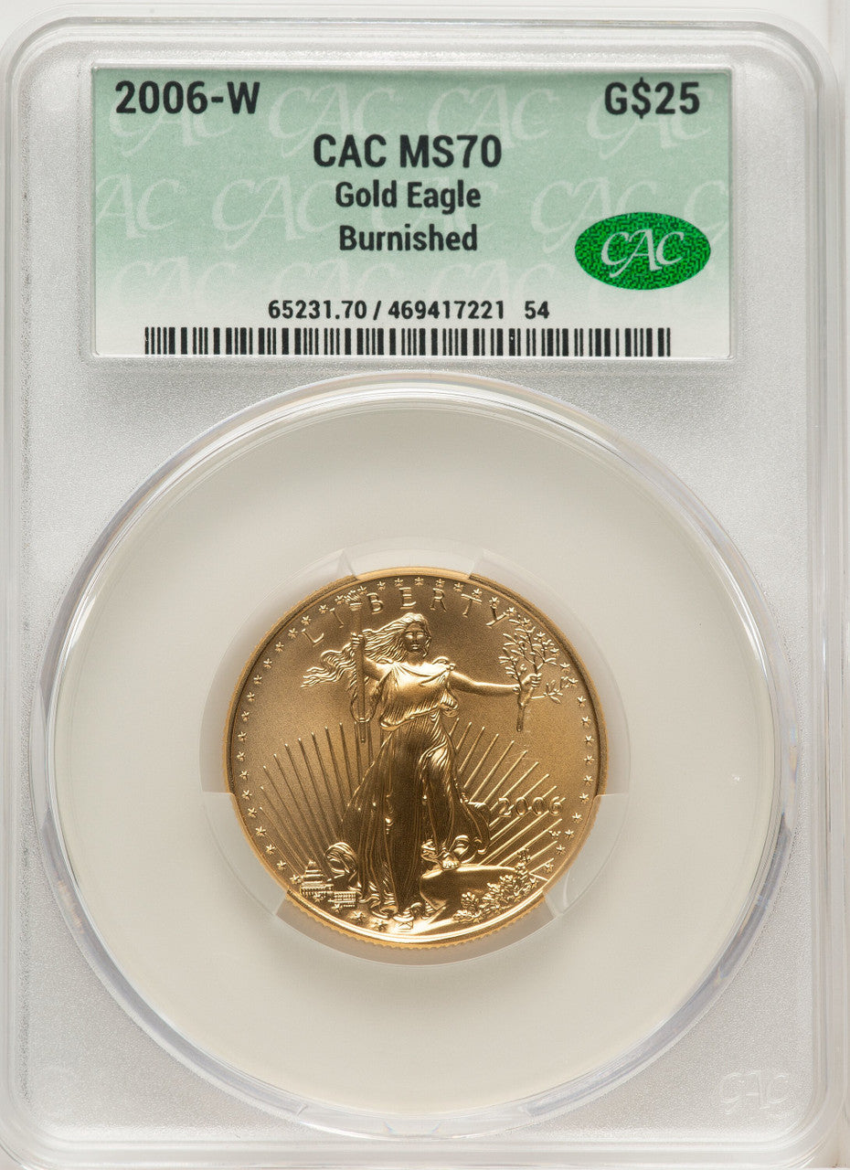 2006-W $25 Half-Ounce Gold Eagle Burnished Blue Gradient CACG SP70