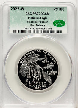 2022-W $100 One-Ounce Platinum Eagle Freedom of Speech First Strike First Day Of Delivery CACG PR70