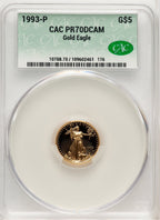 1993-P $5 Tenth-Ounce Gold Eagle Brown Label CACG PR70