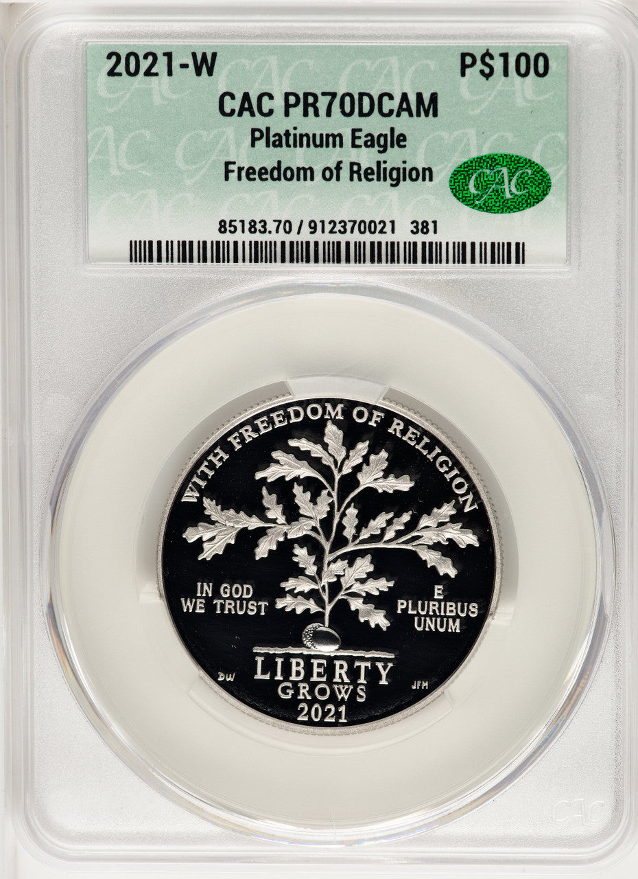 2021-W $100 One-Ounce Platinum Eagle Freedom of Religion First Strike First Day Of Delivery CACG PR70