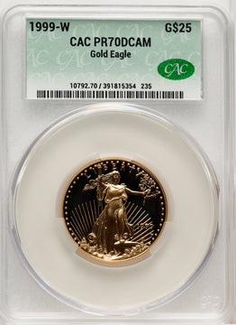 1999-W $25 Half-Ounce Gold Eagle Brown Label CACG PR70