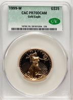 1999-W $25 Half-Ounce Gold Eagle Brown Label CACG PR70