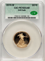 2019-W $10 Quarter-Ounce Gold Eagle CACG PR70