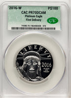 2016-W $100 One-Ounce Platinum Eagle First Strike First Delivery CACG PR70