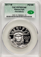2017-W $100 One-Ounce Platinum Eagle First Delivery CACG PF70