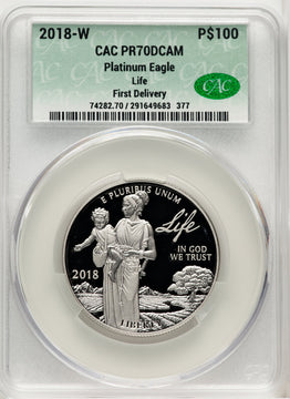 2018-W $100 One Ounce Platinum Eagle Life First Strike First Delivery CACG PR70