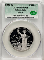 2019-W $100 One-Ounce Platinum Eagle Liberty First Day of Issue Michael Reagan CACG PR70