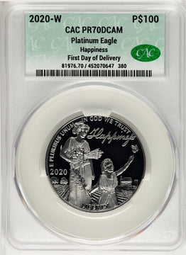 2020-W $100 One Ounce Platinum Eagle Happiness First Day of Issue PRDC First Delivery CACG PR70