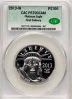 2013-W $100 One-Ounce Platinum Eagle First Day Of Delivery CACG PR70